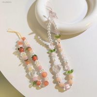 ㍿ Peach Beaded Mobile Phone Charm Strap Chain Lanyard Women Girl Jewelry Pearl Cellphone Holder Beads Pendant Decoration Key Strap