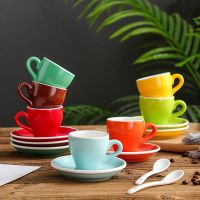 Nordic Concise Style Candy Colour Glaze 80ml Espresso Cups Saucer Sets For Coffee House Late Coffe Mug Tazas Para Cafe Xicara