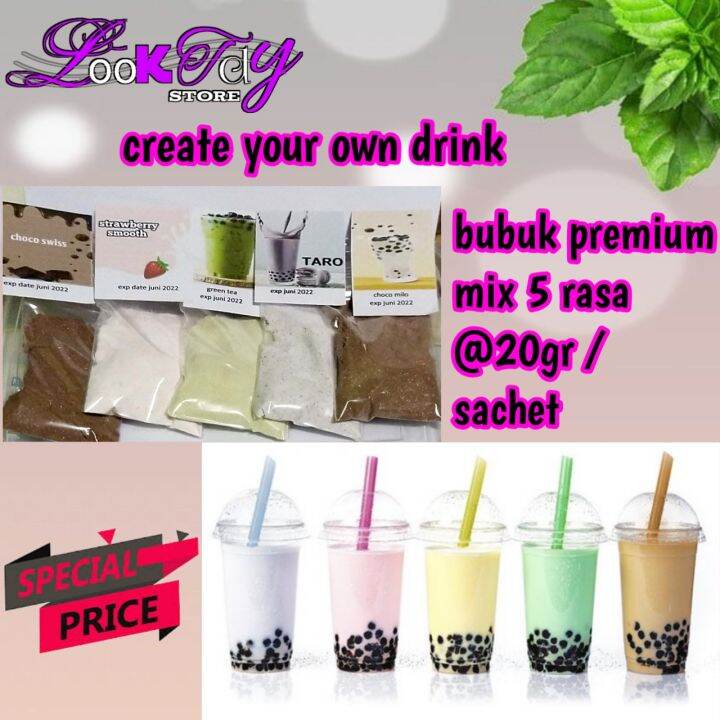 BUBUK MINUMAN boba sachet coklat green tea milo taro choco vanila mix 5