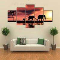 Gorgeous ช้างครอบครัว Shadow Sunset Canvas Wall Art ภาพวาด Cuadros ภาพวาดโปสเตอร์ Room Decor HD พิมพ์ภาพตกแต่งบ้าน