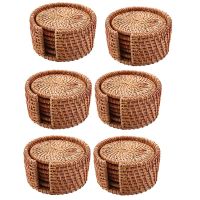 36Pcs/ Drink Coasters Set for Kungfu Tea Accessories Round Tableware Placemat Rattan Weave Cup Mat Pad Diameter 8cm