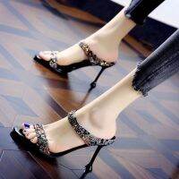 CODxdrrf5157 ♦♧New versatile open-toe thin heel with rivet rhinestone fashionable and elegant womens shoes