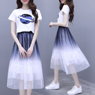 16 Summer 13 Girlish 12 Childrens Mid-Length Jumpsuit Tulle Skirt T T-shirt 14 Junior High School Students 15 Two-Piece Set
