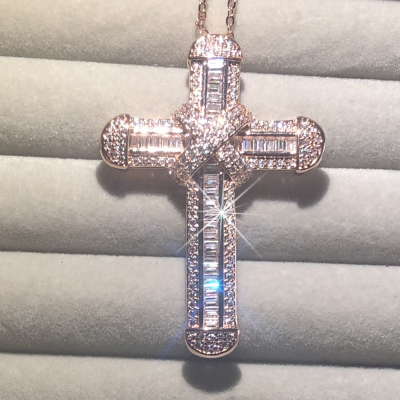 New 925 Silver Exquisite Bible Jesus Cross Pendant Necklace Women men Crucifix Charm Simulated Diamond rose gold Jewelry