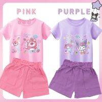 Gilrs Suits 2023 Summer Kids Sets Cute Cartoon Kuromi Lotso Short Sleeve Candy Color Shorts Babys Clothes