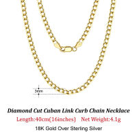 Rinntin 3mm Solid 925 Sterling Silver Italian Diamond Cut Cuban Link Chain Necklace for Women Men Fashion Chain Jewelry SC60