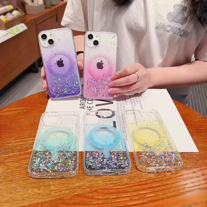 Shiny glitter magnetic for MagSafe case for iPhone 15 11 12 13 14 Pro ...