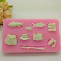 Fishing Gear Series Silicone Mold Fish Fishing Rod Set Fondant Cake  Pastry Chocolate Mould Candy Biscuits Molds DIY Baking Tool Bread  Cake Cookie Ac