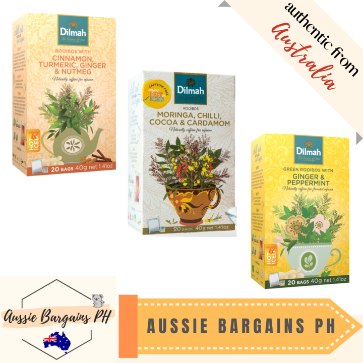 Dilmah Rooibos Tea 20pk Ginger & Peppermint, Cinnamon Turmeric Ginger