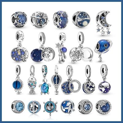 [WDD]►○ Silver 925 Charms Blue Collection Star Moon And Ocean Charm Dangle For Original Pandora Bracelet Anniversary Christmas Gifts - Beads -