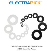 ELECTRAPICK 100pcs M2 M3 M4 M5 M6 M8 M10 M12 White Black Plastic Nylon Flat Washer Plane Spacer Insulation Gasket Ring For Screw