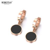 BOBOTUU White Shell amp; Black Acrylic Hopp Earrings For Women Stainless Steel Jewelry Christmas Party Anniversary Gift BE18042