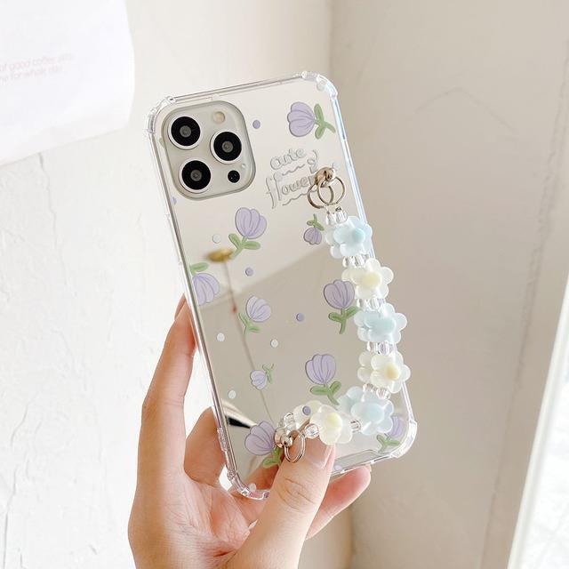 16-digits-เคสโซ่ข้อมือสำหรับ-iphone-12-pro-max-xr-x-xs-7-8-plus-เคสกระจกกันกระแทกดอกไม้น่ารักเคสแขวนโซ่สำหรับ-iphone-13-11