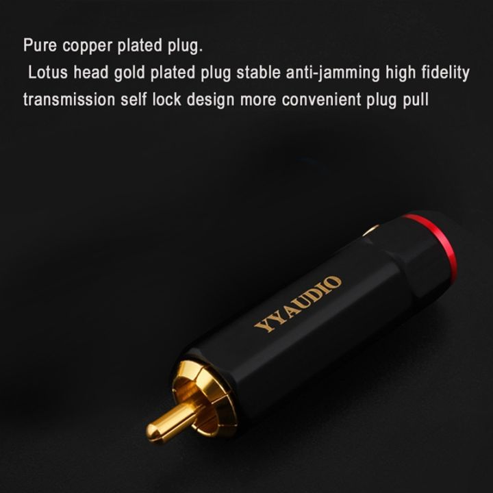 pure-copper-gold-plated-rca-plug-self-locking-lotus-terminal-soldering-free-heating-wire-diy-audio-connector