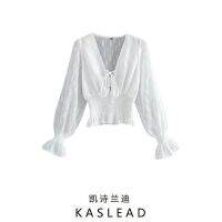 KASLEAD new womens clothing in Europe and the atmosphere quality joker v-neck hubble-bubble sleeve closed show thin waist falbala coat ❤