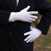 2 Pairs White Formal Gloves Men White Cotton Uniform GlovesTuxedo Honor Guard Parade Cosplay Costume Inspection Mitten &amp; Gloves