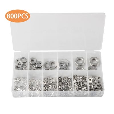 {Haotao Hardware} 800Pcs 304สแตนเลสสตีลแบนเครื่องซักผ้าธรรมดาเครื่องซักผ้าปะเก็น M2 M2.5 M3 M4 M5 M6 M8 M10 M12ชุด