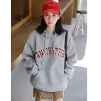 ☍✉♞ Real shot Korean womens hooded sweater 2023 autumn and winter college style thickened and fleece loose pullover sweater jacket