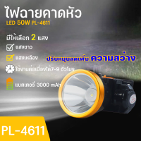 ไฟฉายคาดหัว LED แรงสูง ชาร์จไฟบ้าน แสงขาว/แสงเหลือง หรี่ไฟได้ ปรับระดับ ไฟฉายส่องกบ ขนาดกระทัดรัด พกพาสะดวก ทนทาน 50W