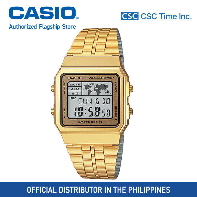 Casio Vintage (A500WGA-9DF) Gold Stainless Steel Strap World Time ...