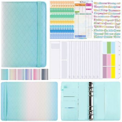 A6 Gradient Macaron Binder Hand Ledger Notebook Leather PU Loose-Leaf Book Cash Budget Book with Zip Bag