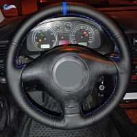 【JH】For VW Golf 4 MK4 1998 - 2002 2003 2004 For Passat B5 1996 -2005 Old Car Steering Wheel Cover Trim Black Leather with blue strip