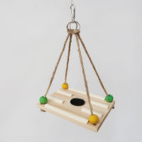 Mapiuo 1pcs Wooden Swing Bird Feeder Stainless Steel Food Cup Parrot Perch Stand Toy