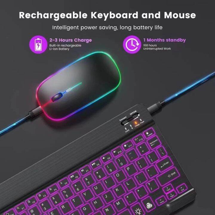 10 INCHES Backlight Wireless Bluetooth Keyboard and Mouse with RGB