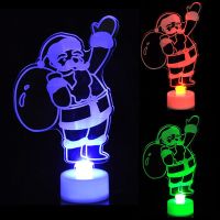 อะคริลิคที่มีสีสันเรืองแสงต้นคริสต์มาสไฟกลางคืน Mini Santa Snowman Home Decor Christmas Party Supplies