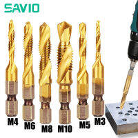 SAVIO 6ชิ้นก้านหกเหลี่ยมไทเทเนียมเคลือบ HSS สกรูเกลียวเมตริกแตะดอกสว่านสกรูเครื่องผสมเครื่องมือมือ M3-M10