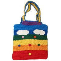 Rainbow Bag Knitting Bag Polyester Fiber Women Shoulder Bag Lovely Student Handbag Lady Messenger Bag