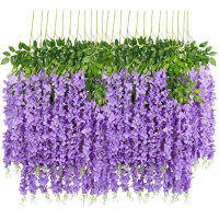 12PCSSET 3.6 Feet Artificial Flowers Silk Wisteria Vine Hanging Flower for Wedding Garden Floral DIY Living Room Office Decor