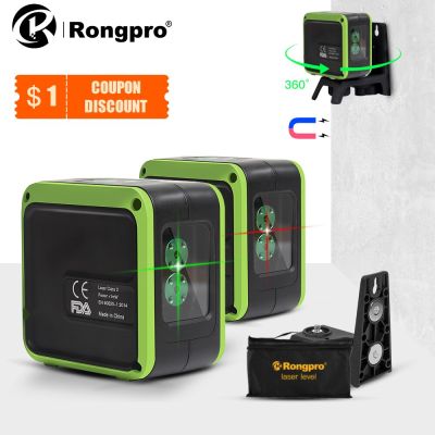 Rongpro เลเซอร์เลเซอร์ปรับระดับอัตโนมัติระดับไฟเขียว2สายแบบพกพาขนาดเล็กเครื่องมือปล่อยแสงสีแดงพร้อม Alas Magnetik หมุน360ไดนามิก