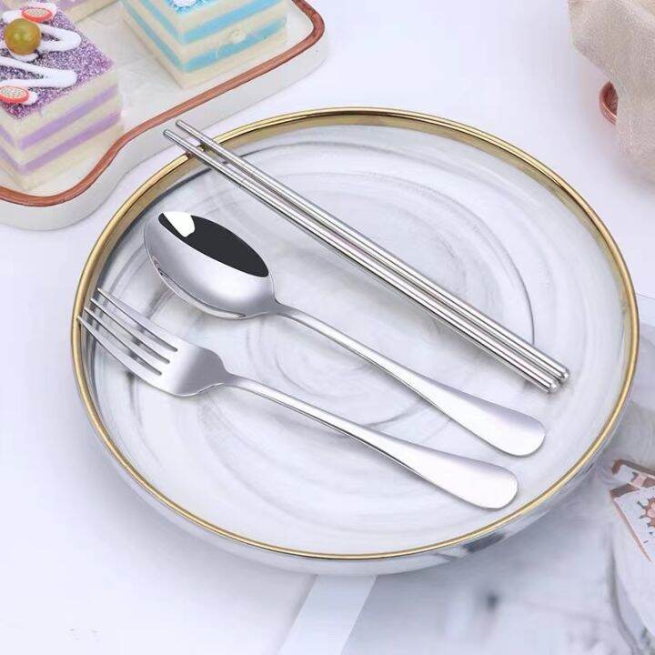 ในสต็อก-จัดส่ง-3-วัน-stainless-steel-portable-cutlery-floor-push-gift-set-three-piece-spoon-fork-chopsticks-outdoor-trip