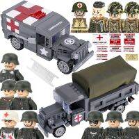 Military Mini Car Model Building Blocks WW2 German Soldier Truck US WC54 Medical Vehicle Doctor Figures Army Ambulance Kids Toys Building Sets