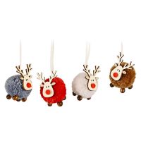 4Pcs Cute Felt Wooden Elk Christmas Tree Decorations Hanging Pendant Deer Craft Ornament Christmas Decorations for Home