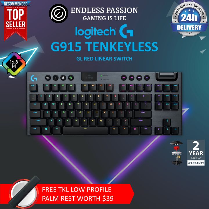 Logitech G915 TKL Tenkeyless Lightspeed Wireless RGB Mechanical Gaming ...