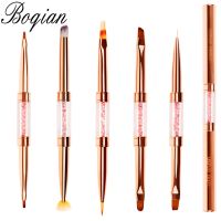 BQAN Rose Gold Double Head Drawing Nail Brush Liner Brush Painting Pen Gel Brush Crystal Nail Art Brush Manicure