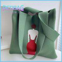 PETIBAG สีสบายๆ กระเป๋าถือแบบถัก ถักนิตติ้ง มินิมินิ กระเป๋าโท้ท ใช้ซ้ำได้ กระเป๋าข้อมือปม สำหรับผู้หญิง