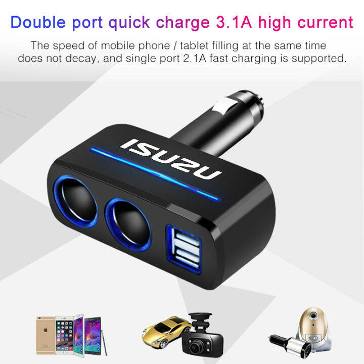 USB 12V/24V 2 Way Car Lighter Auto Socket Splitter Power Adapter ...