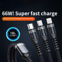 6A 3in1ข้อมูลสาย USB สำหรับ iPhone Fast Charger ชาร์จสายสำหรับโทรศัพท์ Android ประเภท C Xiaomi Huawei Samsung Charger Wire
