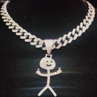 Men Women Hip Hop Stickman Middle Finger Pendant Necklace Fashion HipHop Iced Out Bling Funny Pendants Necklaces Charm Jewelry Fashion Chain Necklaces