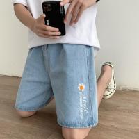 CODna68138 Summer Mens Embroidery Small Daisies Denim Short Pants Korean Style Males Loose Fit Knee Five-Points Short Jeans