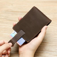 Money Clip for Men Crazy Horse Leather Minimalist Wallets Credit Card Case Leather Money Clips Card Holders Free Engraving