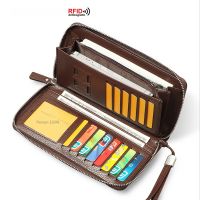 New Mens Long Wallets Large Capacity Multi-Card Zipper Coin Purses Mobile Phone Bag RFID Anti-Theft Brush Leather Clutch Wallet