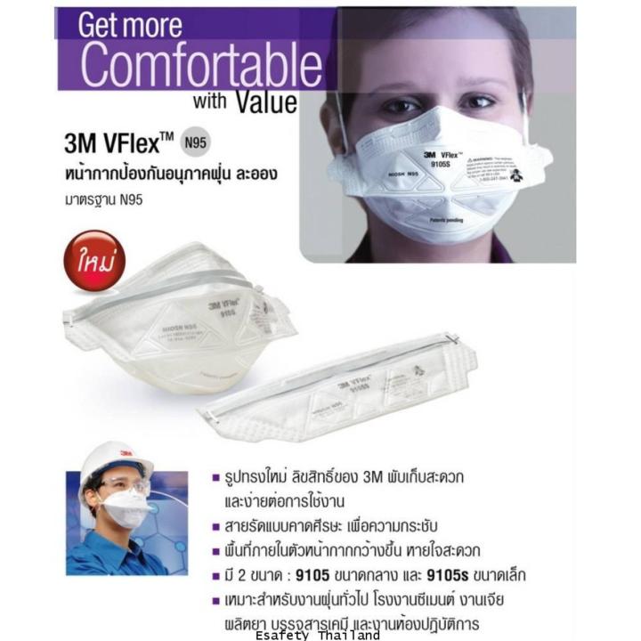 3m-9105-x50ชิ้้น-vflex-n95-particulate-respirator-หน้ากากป้องกันฝุ่นละอองมาตรฐาน-n95-แถม-หน้ากากอนามัย-เขียว-กล่อง50ชิ้น