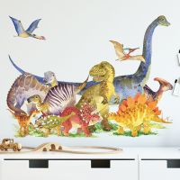 3D Cartoon Dinosaur Group Wall Sticker Children Bedroom Kindergarten Wall Background Decoration Home Art Decals Self-adhesive Tapestries Hangings