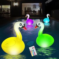 Solar Inflatable Floating Swan Lights Rechargeable LED Floating Swan Lamp for Outside Patio/Garden for Wedding Party Decoration