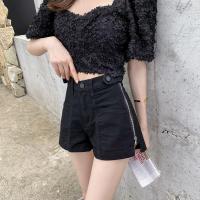 2021Fitaylor New Summer Women Streetwear Wide Leg Zipper Black Denim Shorts Casual Female Vintage Solid Color Pocket Jeans Shorts