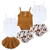 Summer 2022 Baby Girls 2 Pieces Clothing Set Sleeveless Suspender Romper+Skirt For Newborn Toddler Solid Top Kid Jumpsuit Outfit  by Hs2023